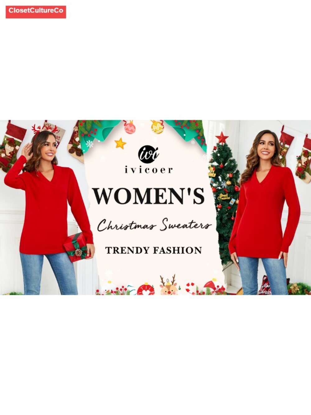 Women's Long Sleeve V Neck Pullover Sweater Knitted Collar - Picture 6 of 6